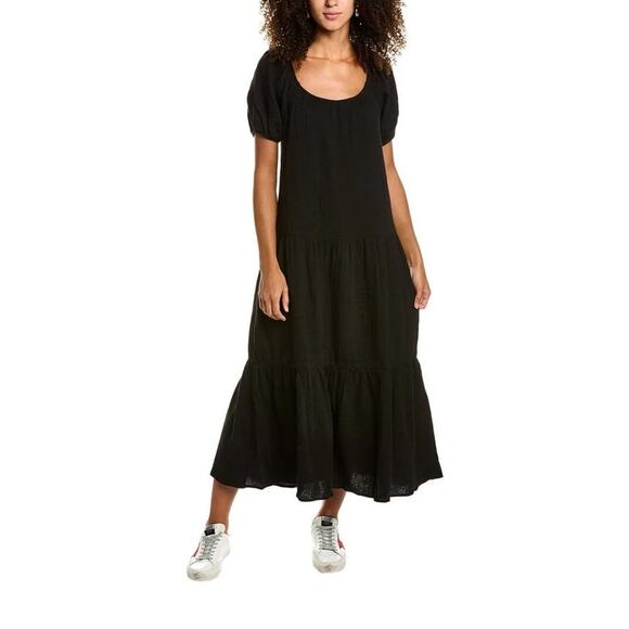 Socialite Dresses & Skirts - NWOT Socialite Scoop Neck Puff Sleeve Tie Back Midi Tiered Dress Sz XS Black
